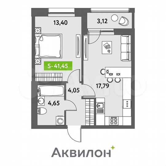 1-к. квартира, 41,5 м², 2/12 эт.