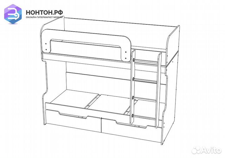 Двухъярусная кровать Юниор-1 бирюза / дуб беленый