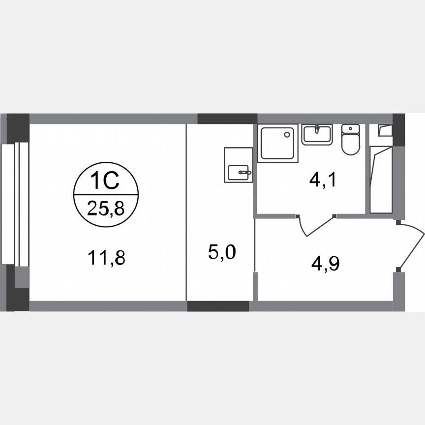 Квартира-студия, 25,8 м², 16/20 эт.