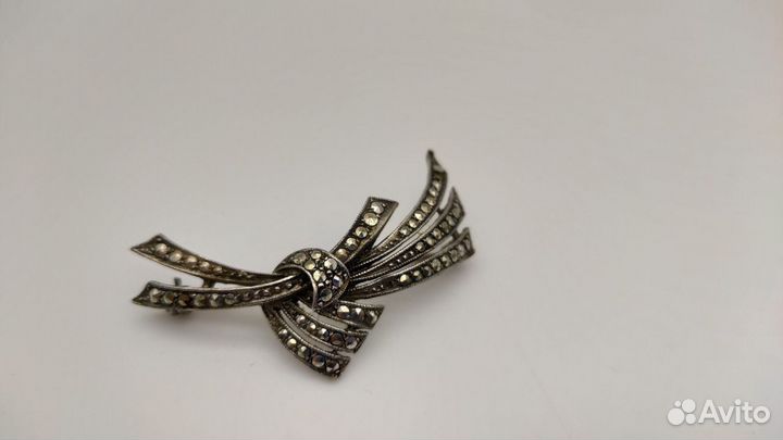 Брошь серебро 925 проба, марказиты середина XX в