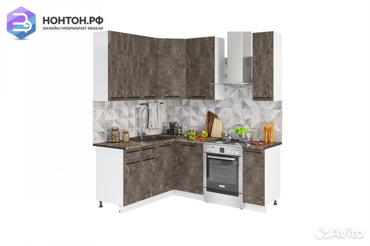 Кухня угловая Нувель 1.6 на 1.4 м бетон коричневый