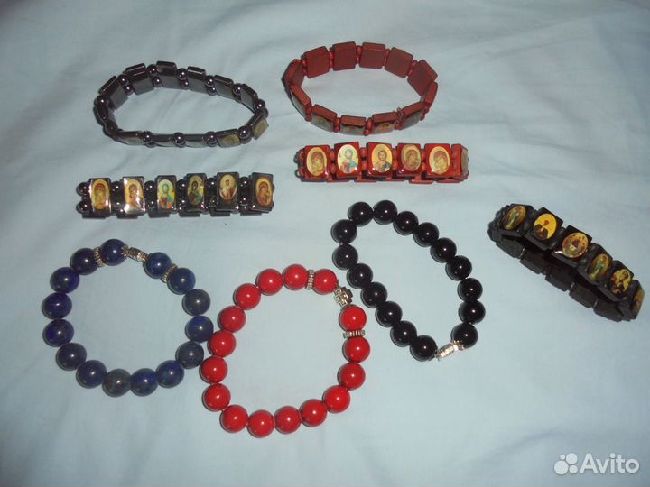 Брасл натур обсидиан лазурит коралл агат варисцит