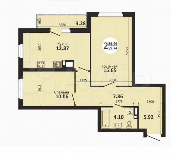 2-к. квартира, 60 м², 21/25 эт.