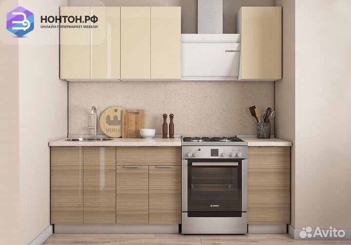 Кухня Бостон 1.6 м белый / крем глянец / дуб скаль