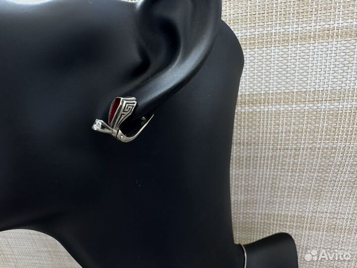 Серьги и кольцо фианиты эмали чернение мельхиор