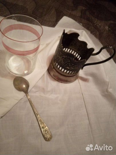 Подстаканник СССР, стакан и ложка