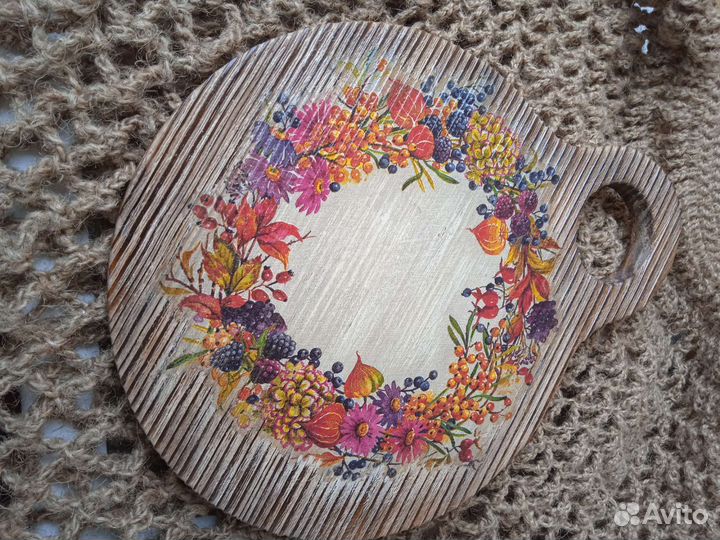 Доска деревянная осенний венок