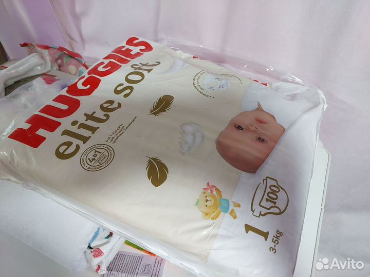 Памперсы 74 шт huggies elite soft 1