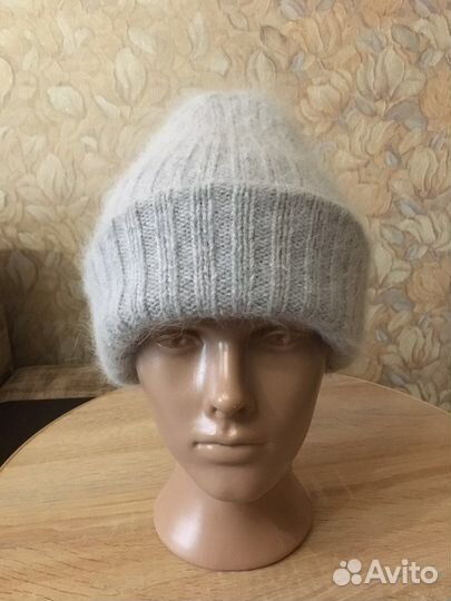 Шапка вязаная из пуха норки, ручная работа