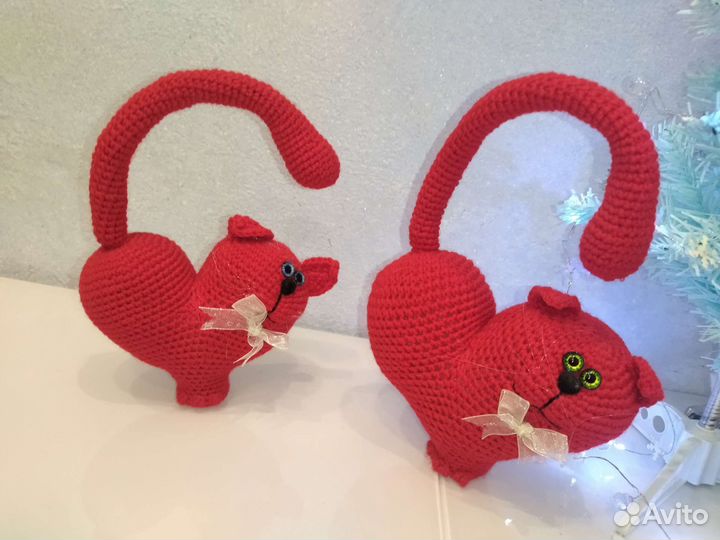 Кот сердечко вязаная игрушка хэндмейд