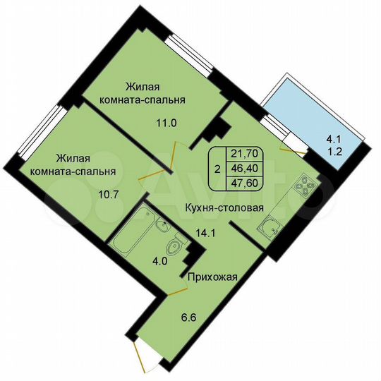 2-к. квартира, 47,6 м², 7/8 эт.