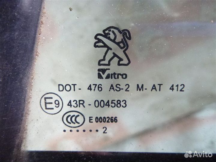 Стекло двери заднее левое Peugeot 408 седан 10F