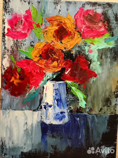 Картина миниатюра с розами