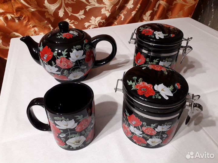 Чайник заварочный и банки для чая, кружка – набор