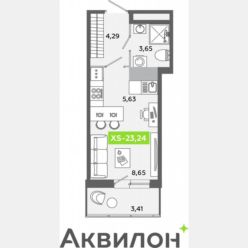 Квартира-студия, 23,2 м², 12/12 эт.