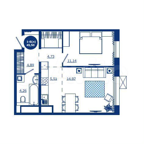 1-к. квартира, 45,5 м², 12/17 эт.
