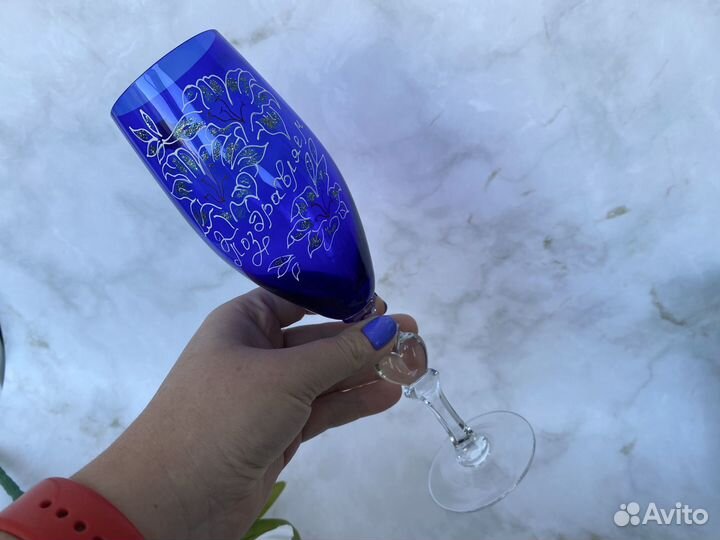 Подарочные бокалы хрусталь и кобальтовое стекло