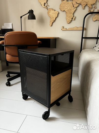Тумбочка на колесах икеа бекант шпон,массив дуба