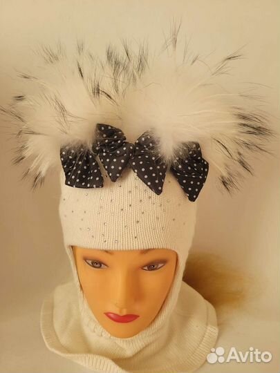 Шлем для девочки шерстяной зимний 50-52