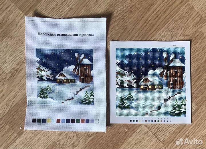 Картины вышитая нитками и выложенная стразами