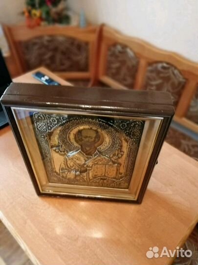 Икона 19 век. Николай Чудотворец. После реставраци