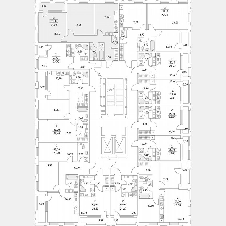 2-к. квартира, 74,6 м², 9/13 эт.