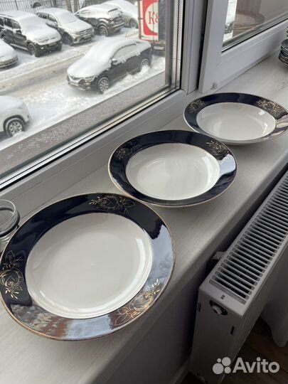 Тарелки дулево кобальт золото