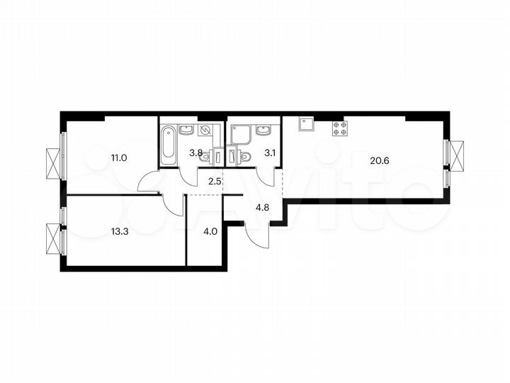 2-к. квартира, 63,1 м², 9/15 эт.