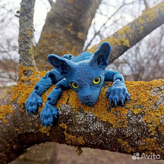Подвижная игрушка котёнок сфинкс синий металлик