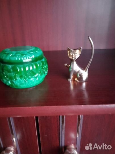 Шкатулка малахитовая, кошечка для ювелирки