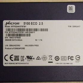 Новый SSD 3,84 Тб (3840 Гб) Micron 5100 Eco SATA