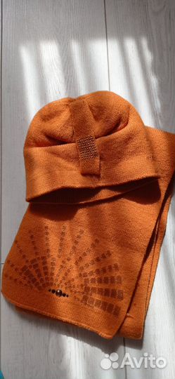 Шапка+шарф женские. Шерсть 100