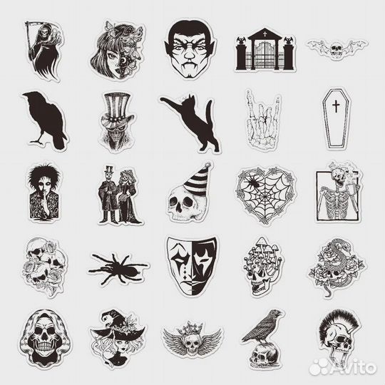Наклейки стикеры готика 50шт. Виниловые