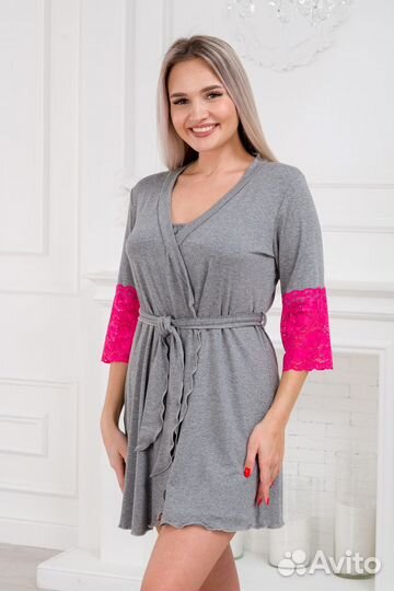 Халат женский из вискозы Адель Нуар серый меланж м