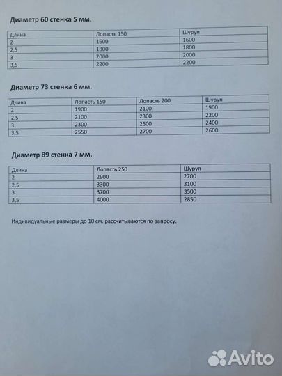 Винтовые сваи 60, 73, 89