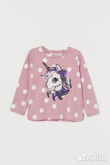 Новый лонгслив H&M кофточка с единорогом пайетки