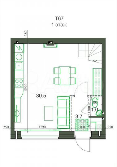 Таунхаус 65,8 м² на участке 1 сот.