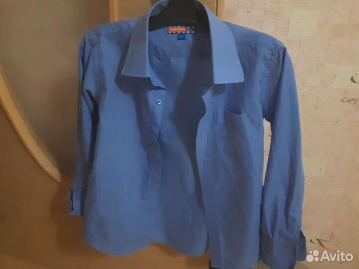 Новые синие брюки и рубашки бу р. 140-150