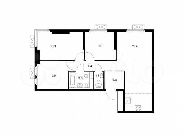 3-к. квартира, 72 м², 11/33 эт.