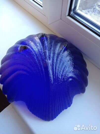 Салатник Ракушка,синее стекло