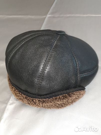 Мужская кожаная кепка зимняя