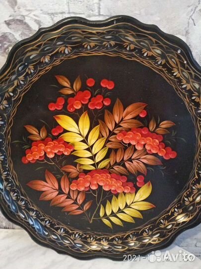 Поднос Жостово рябины круглый