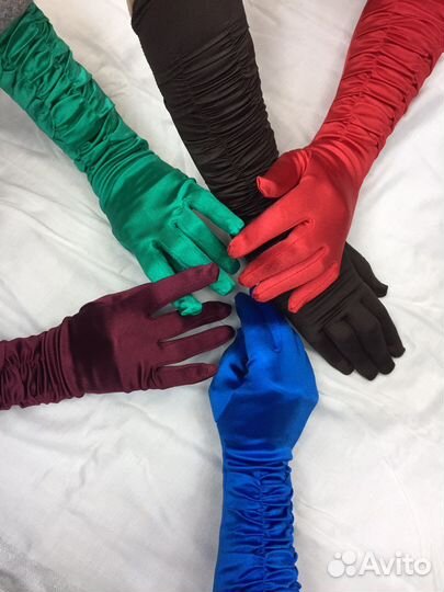 Вечерние атласные длинные перчатки