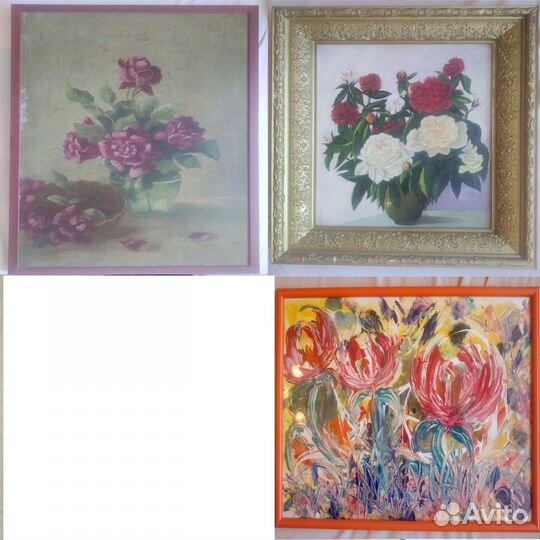 Картины Пионы Цветы Масло Рама Холст