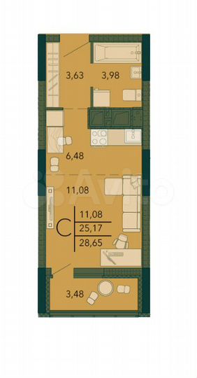 Квартира-студия, 28,7 м², 5/24 эт.