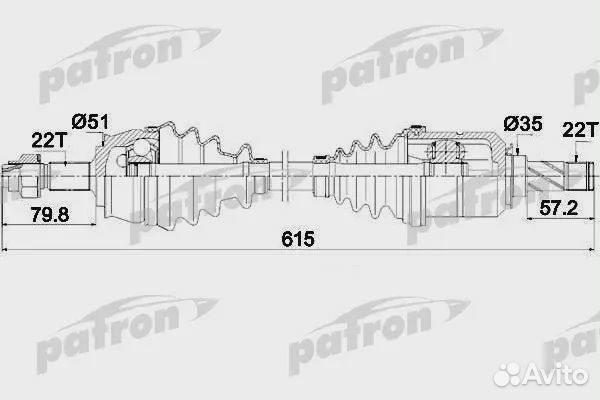 Полуось передняя левая 22x615x51x22 opel: corsa D