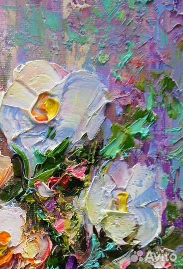 Картина маслом, Натюрморт с цветами, 24х18 см