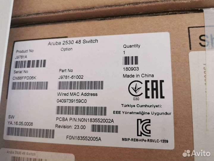 Коммутатор HPE Aruba 2530 J9781A 48x100Mb