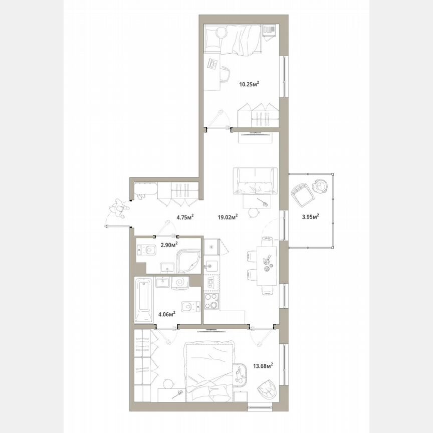 2-к. квартира, 55,9 м², 2/12 эт.