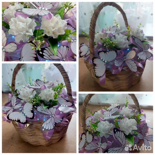 Букет из бабочек с мыльными розами